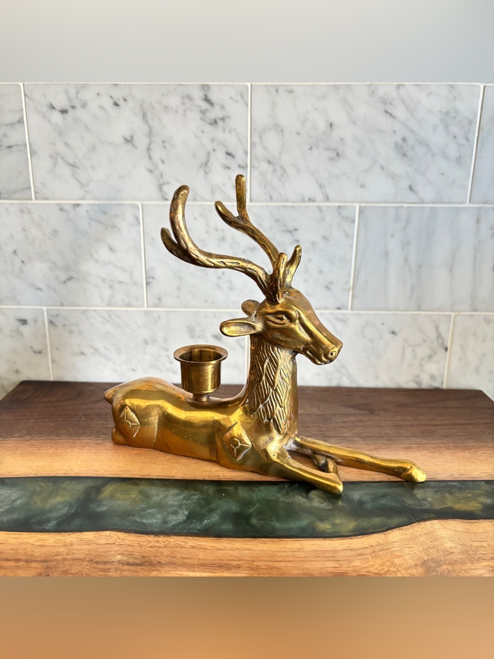 Vintage Solid Brass Reindeer Candle Holder
